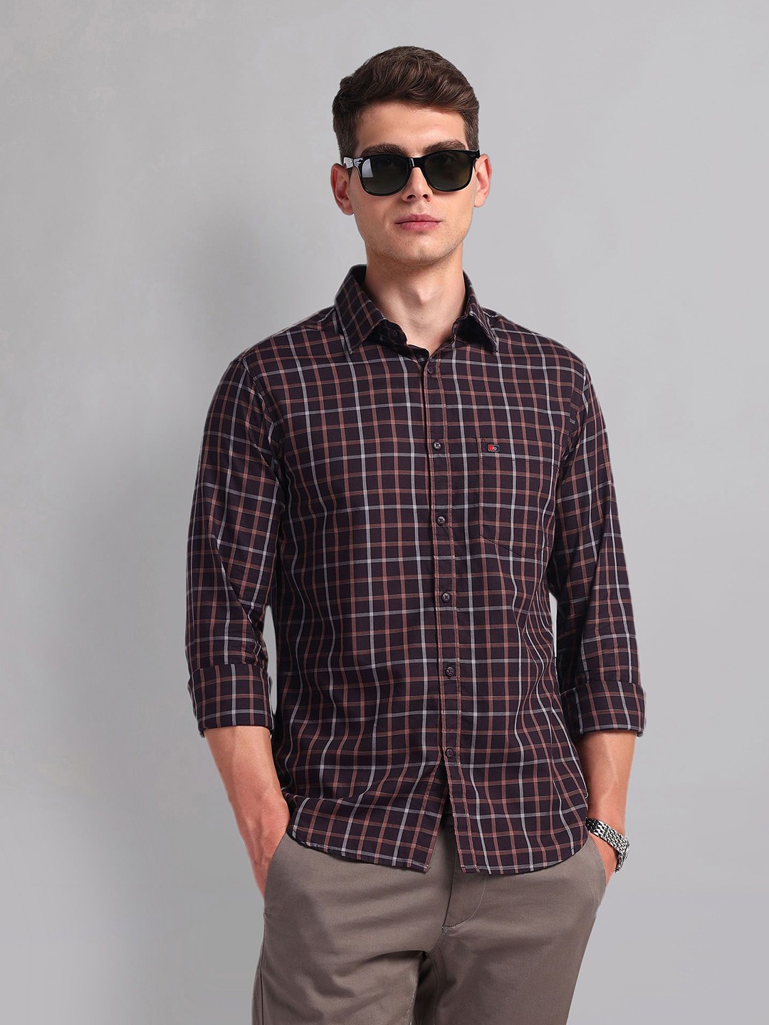 

AD By Arvind Men Slim Fit Checked Casual Shirt, Brown