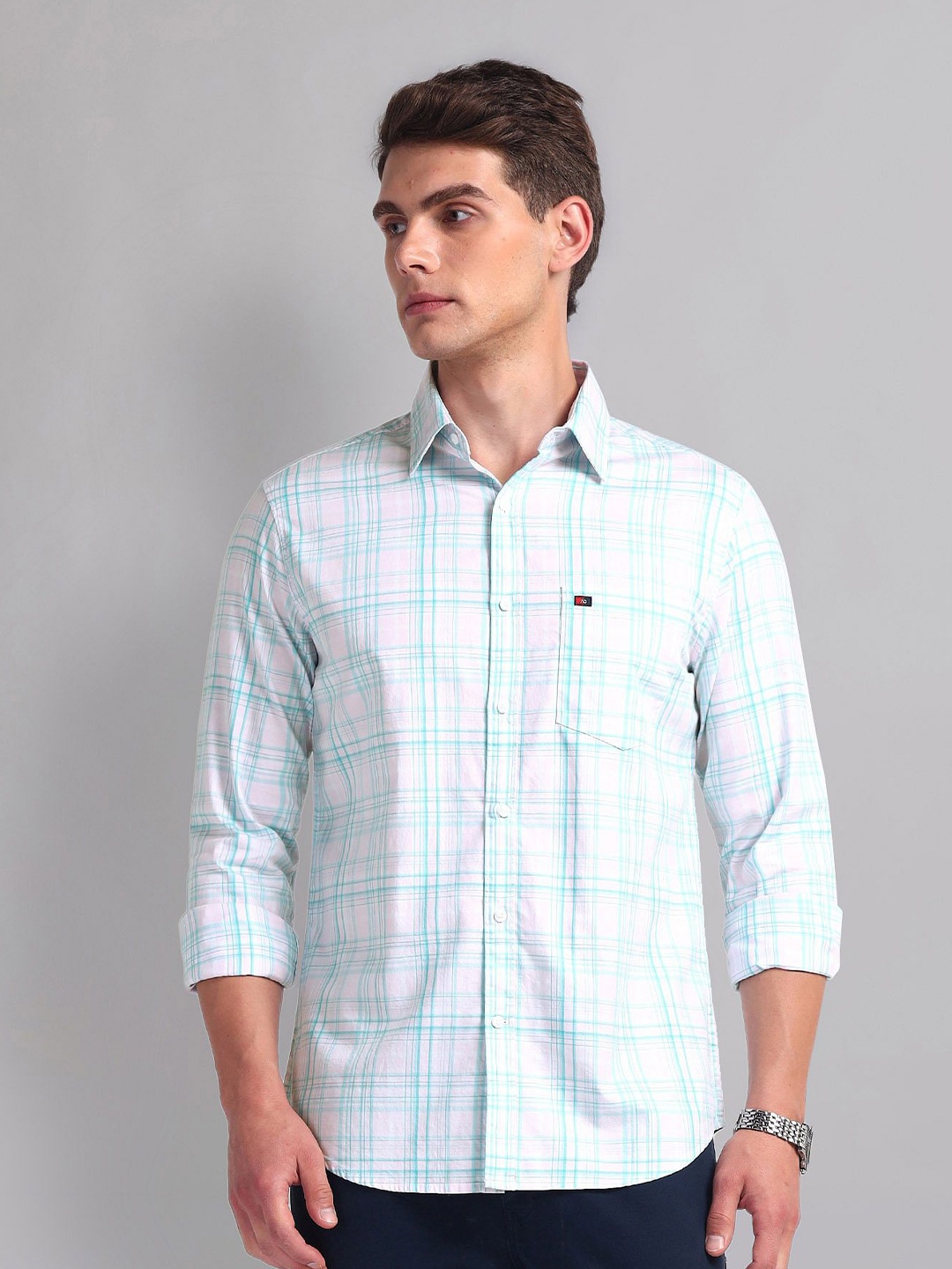 

AD By Arvind Men Slim Fit Tartan Checks Checked Casual Shirt, Pink