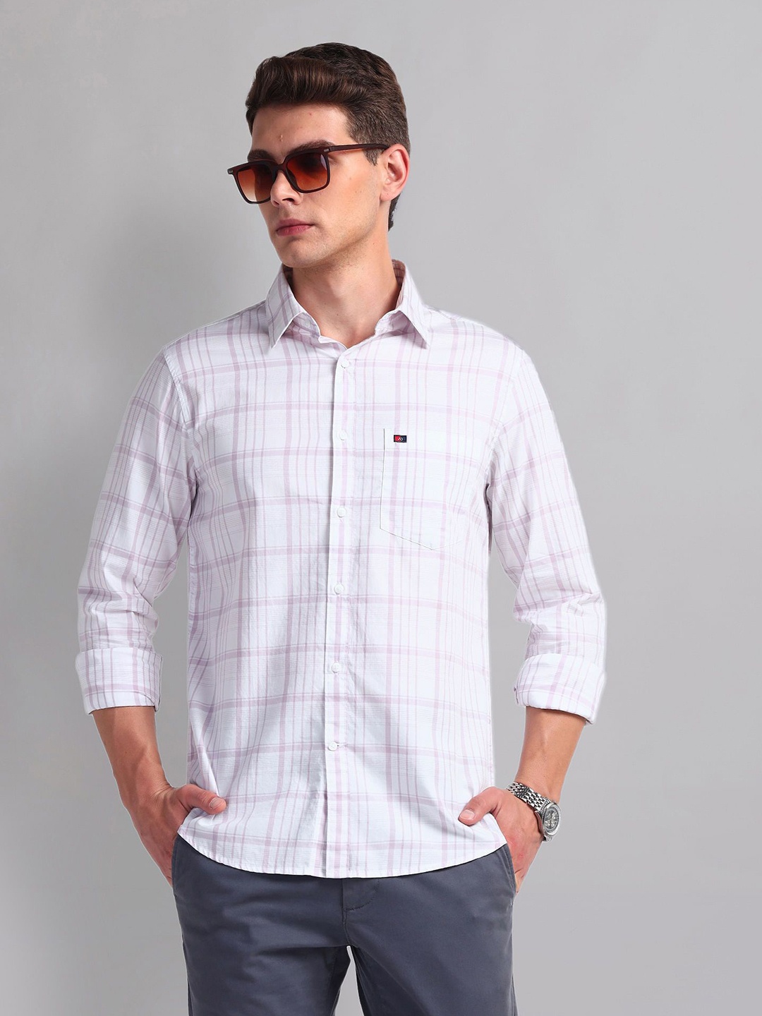 

AD By Arvind Men Slim Fit Checked Casual Shirt, White