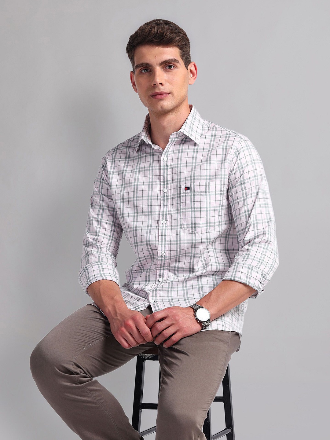 

AD By Arvind Men Slim Fit Tartan Checks Checked Casual Shirt, Pink