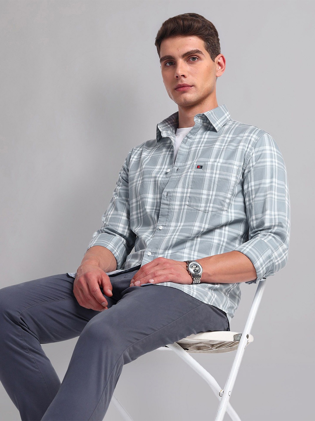 

AD By Arvind Men Slim Fit Checked Casual Shirt, Grey