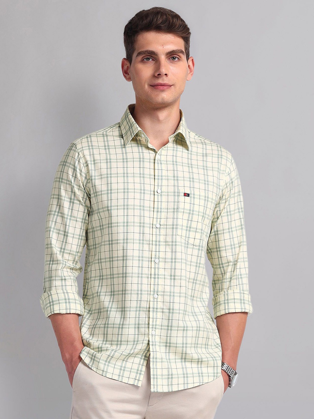 

AD By Arvind Men Slim Fit Checked Casual Shirt, Yellow