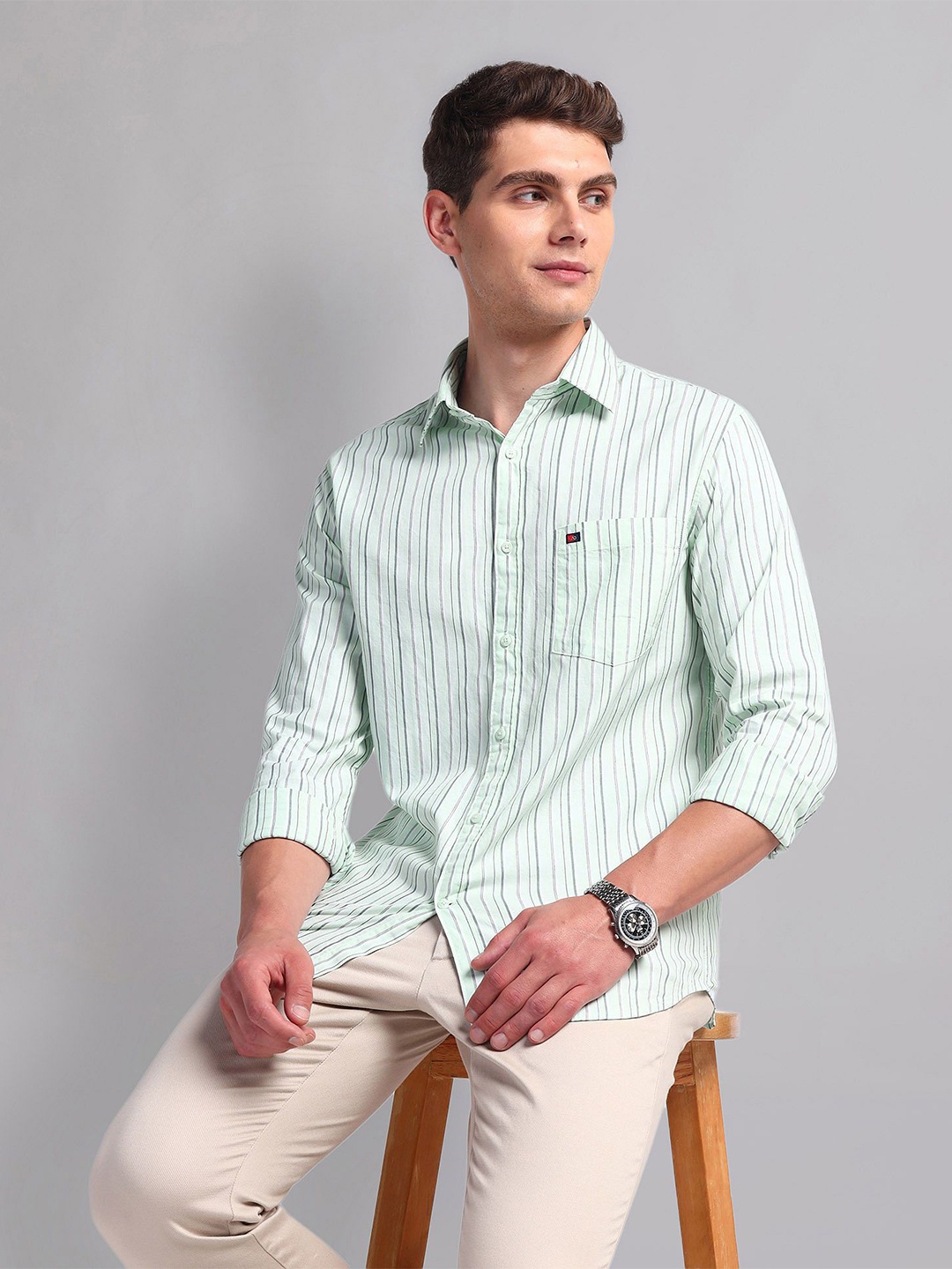 

AD By Arvind Men Slim Fit Striped Casual Shirt, Green