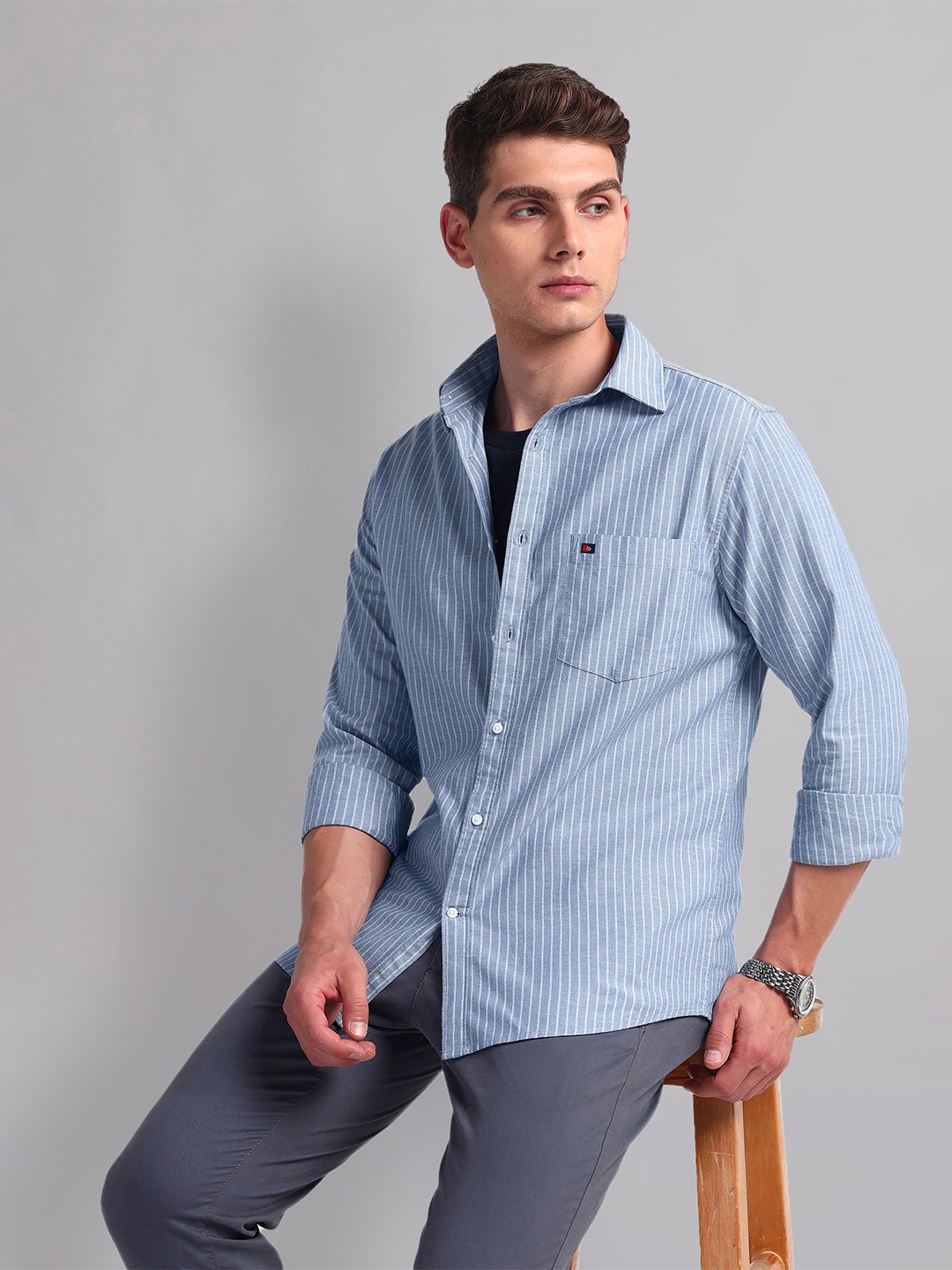 

AD By Arvind Men Slim Fit Striped Casual Shirt, Blue