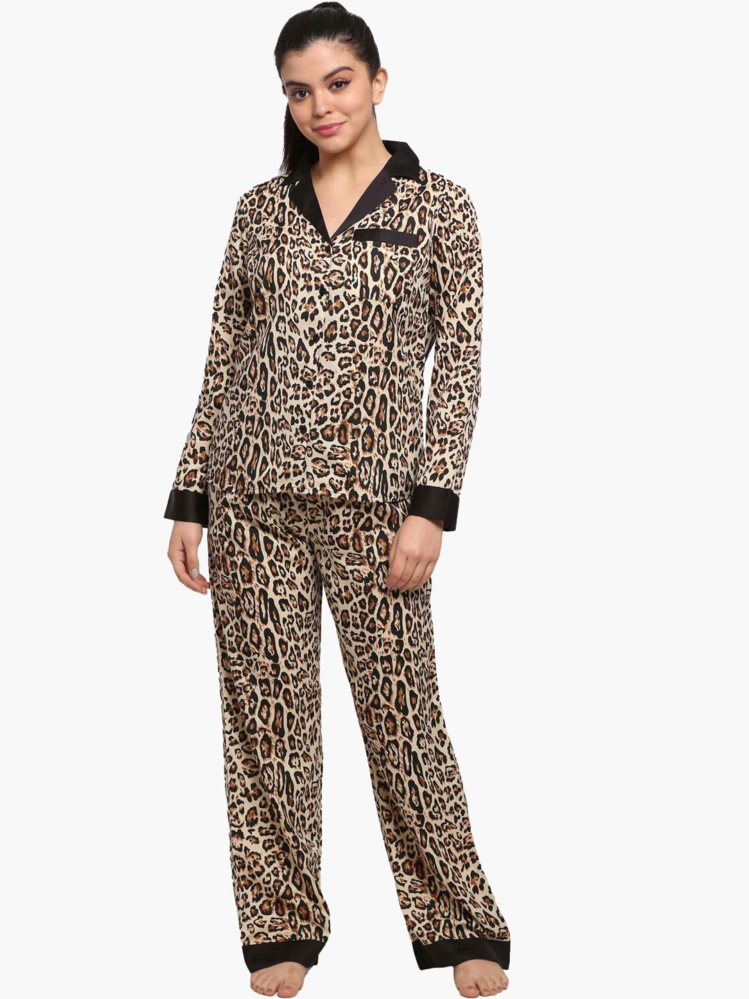 

PRETTY LOVING THING Animal Printed Shirt With Pyjamas, Brown