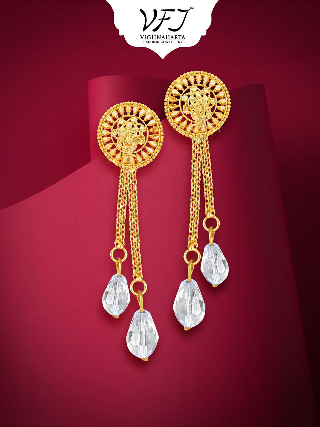 

Vighnaharta Contemporary Drop Earrings, Gold