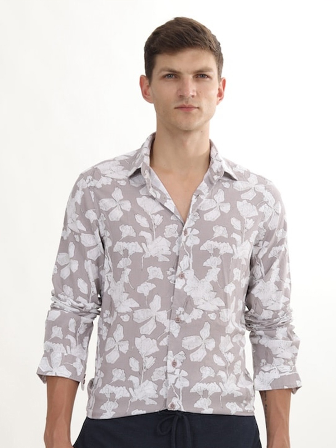 

POE Men Smart Slim Fit Floral Opaque Printed Casual Shirt, Lavender