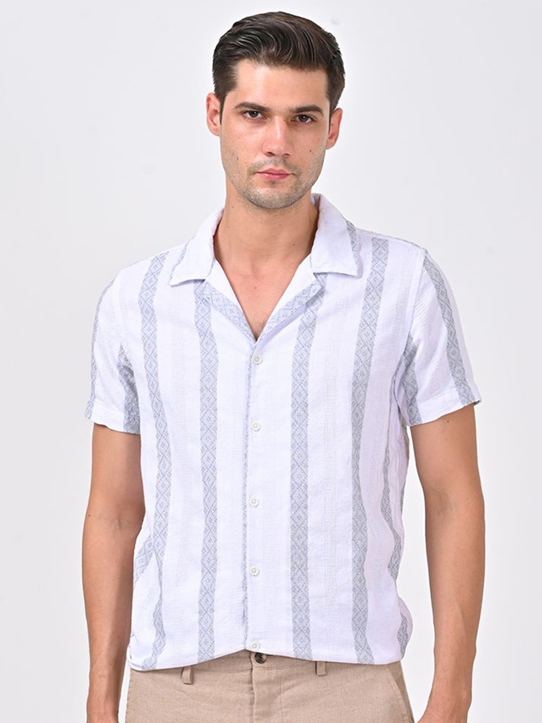 

POE Men Smart Slim Fit Opaque Casual Shirt, White