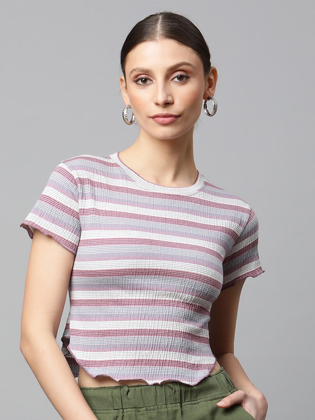 

Global Republic Striped Cotton Net Top, Lavender