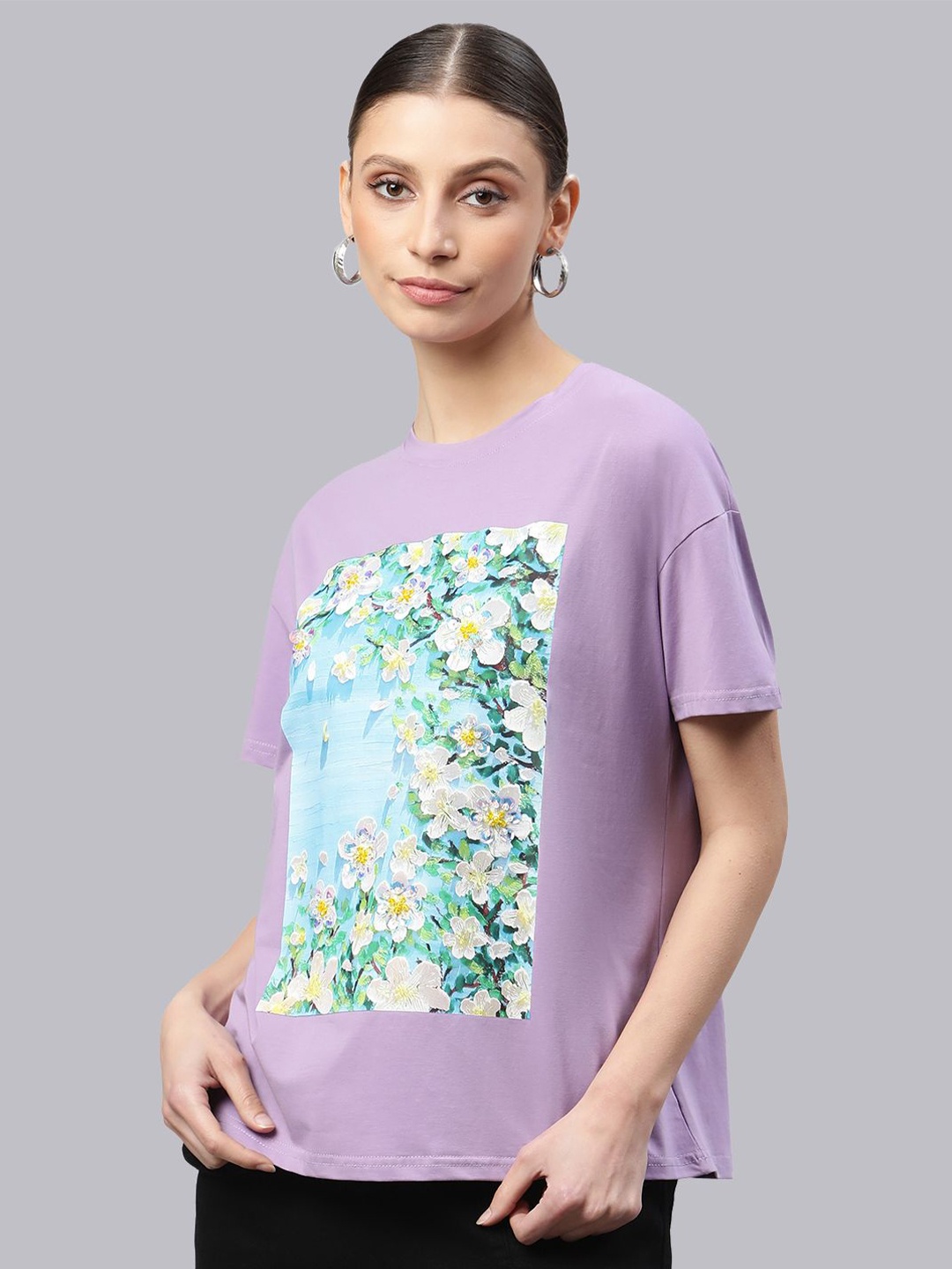 

Global Republic Floral Print Extended Sleeves Cotton Top, Lavender