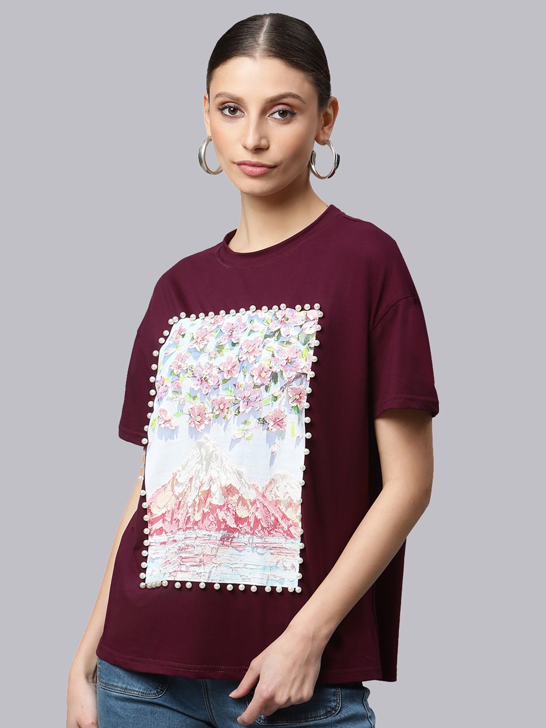 

Global Republic Floral Print Cotton Top, Champagne