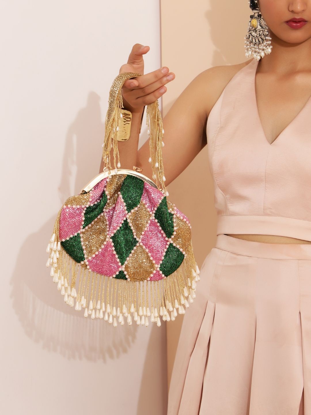 

THE TAN CLAN Embellished Half Moon Clutch, Gold