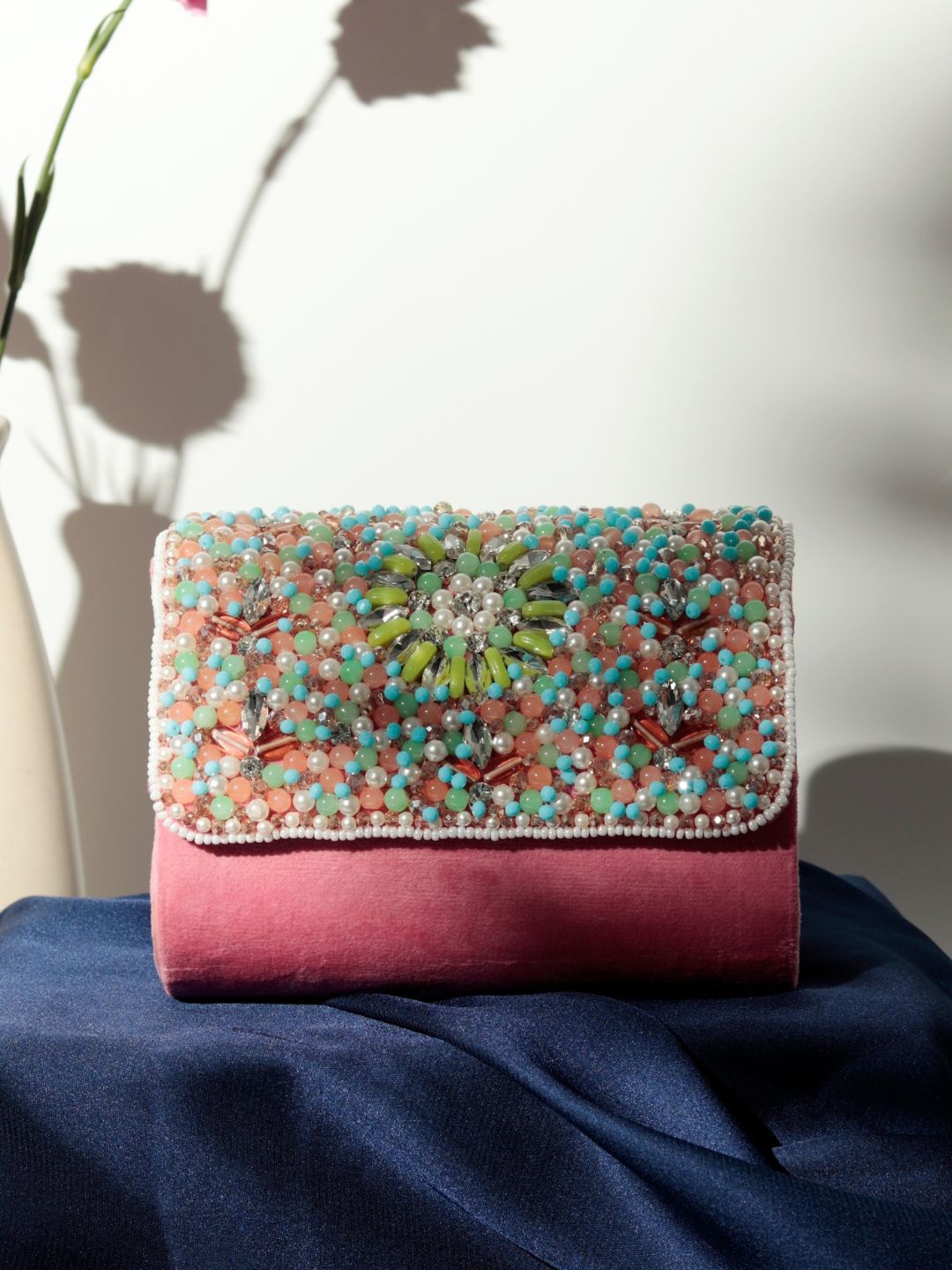 

THE TAN CLAN Embellished Foldover Clutch, Pink