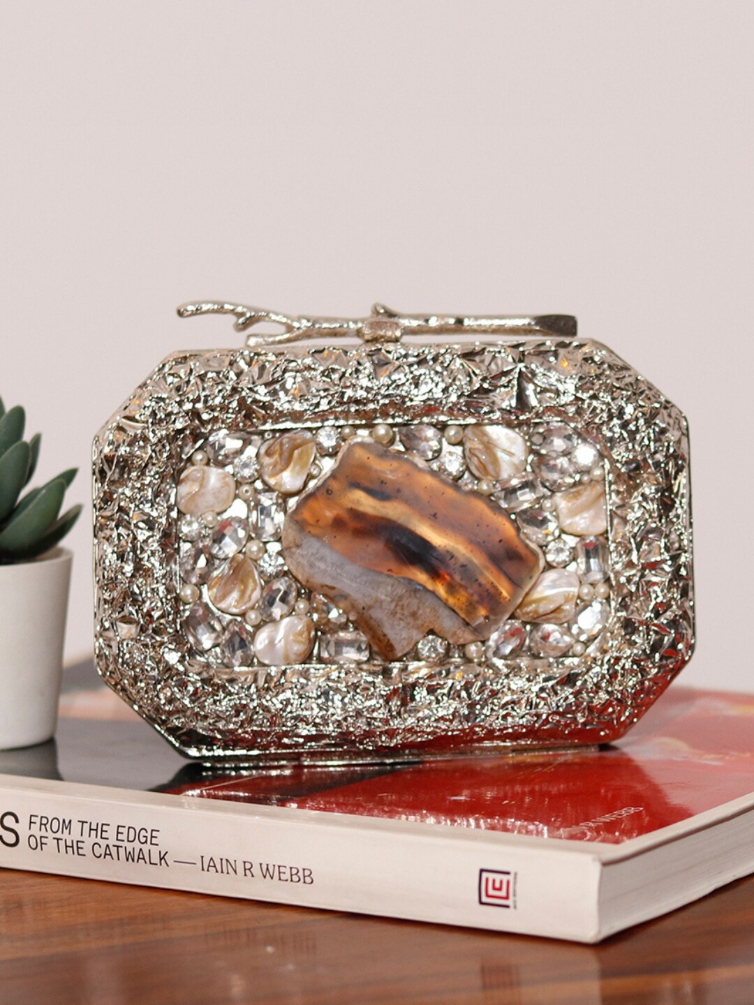 

THE TAN CLAN Embellished Box Clutch, Gold