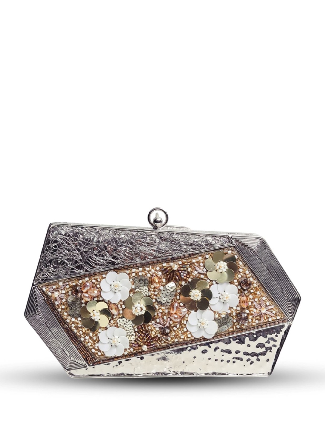 

THE TAN CLAN Embellished Box Clutch, Silver