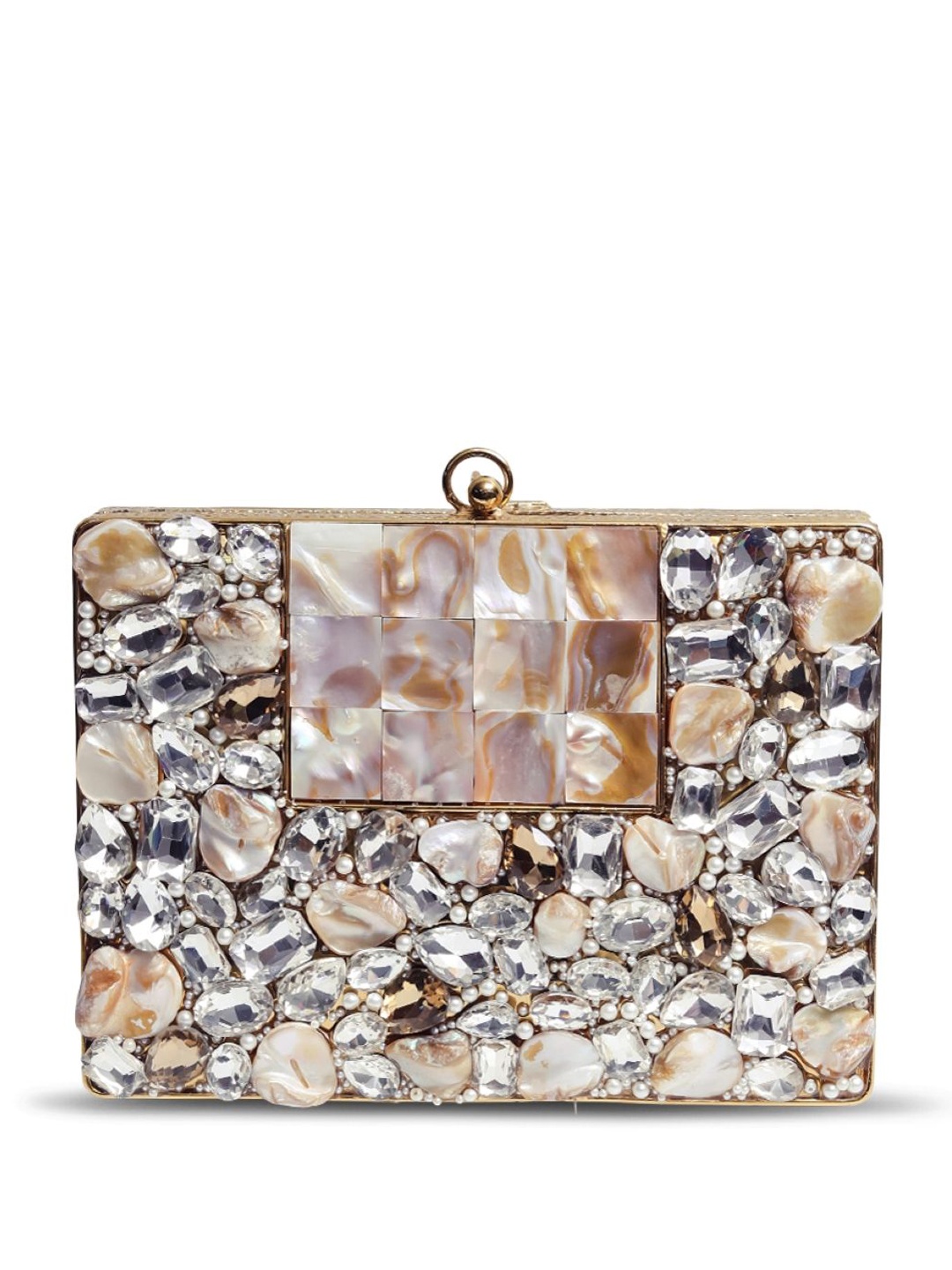 

THE TAN CLAN Embellished Box Clutch, Gold