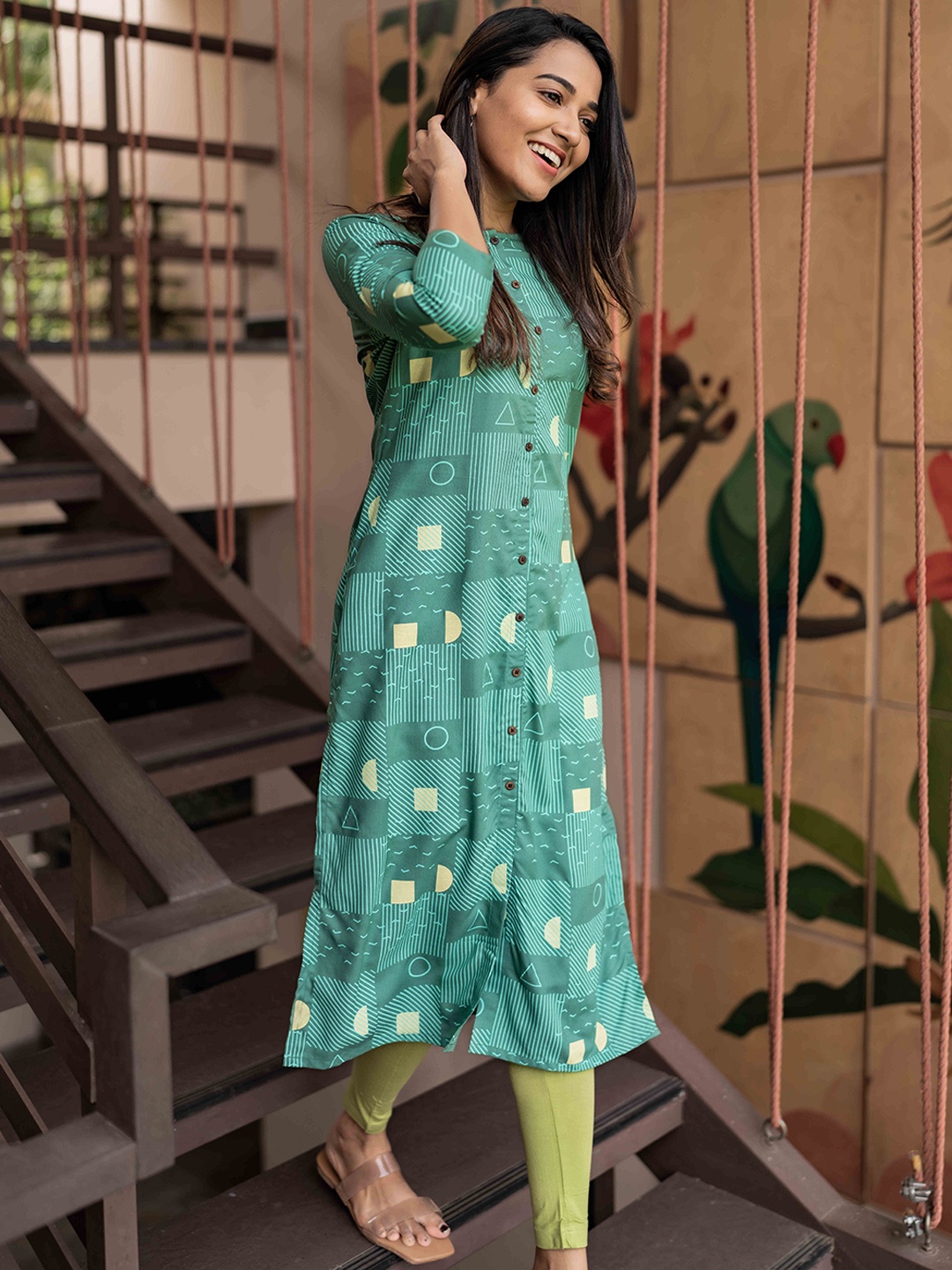 

HAY Women Dyed Liva Kurta, Green