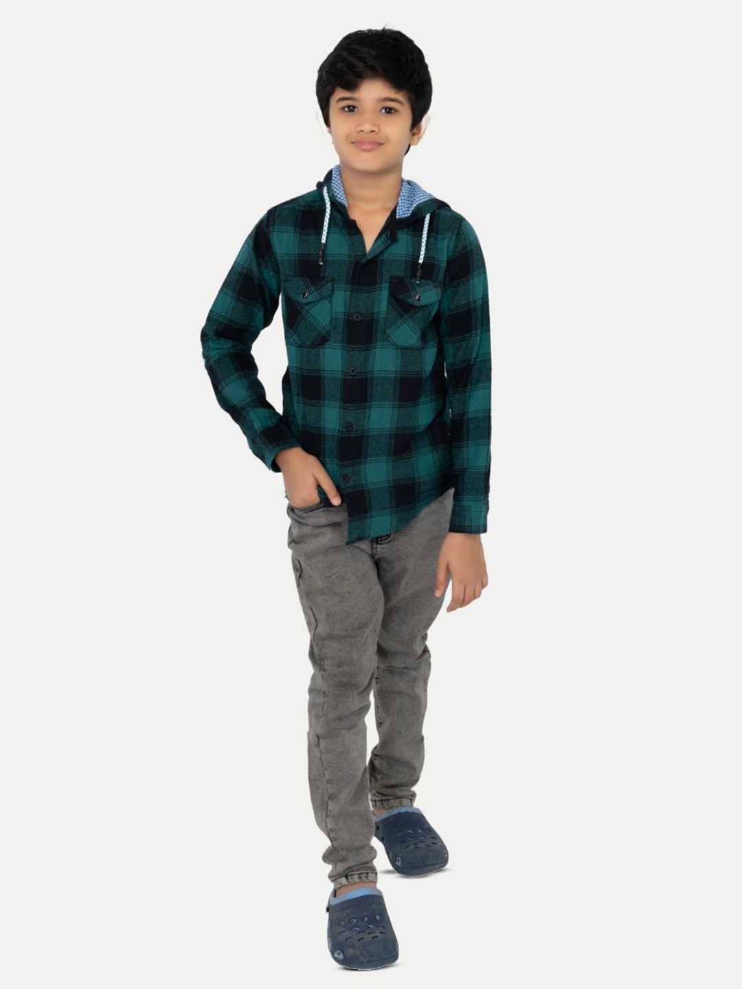 

BAESD Boys Buffalo Checks Opaque Checked Casual Shirt, Green