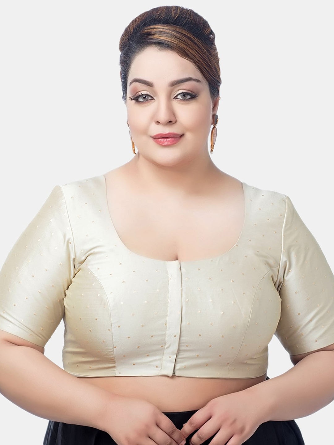 

FEMMIBELLA Printed Silk Saree Blouse, Cream