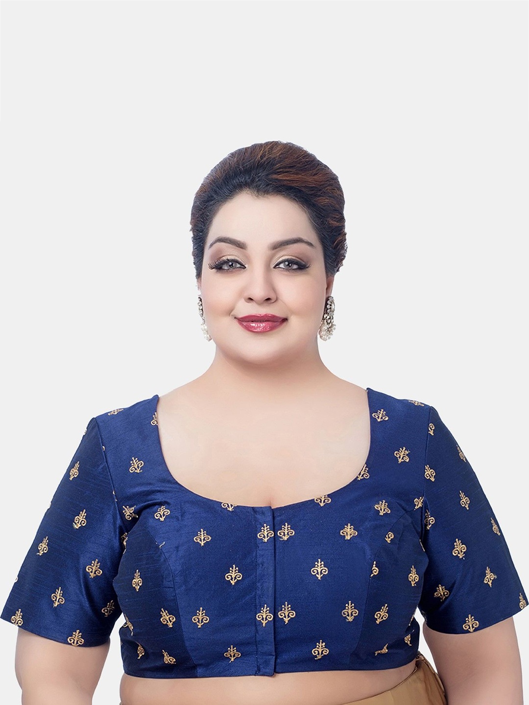 

FEMMIBELLA Embroidered Silk Saree Blouse, Navy blue