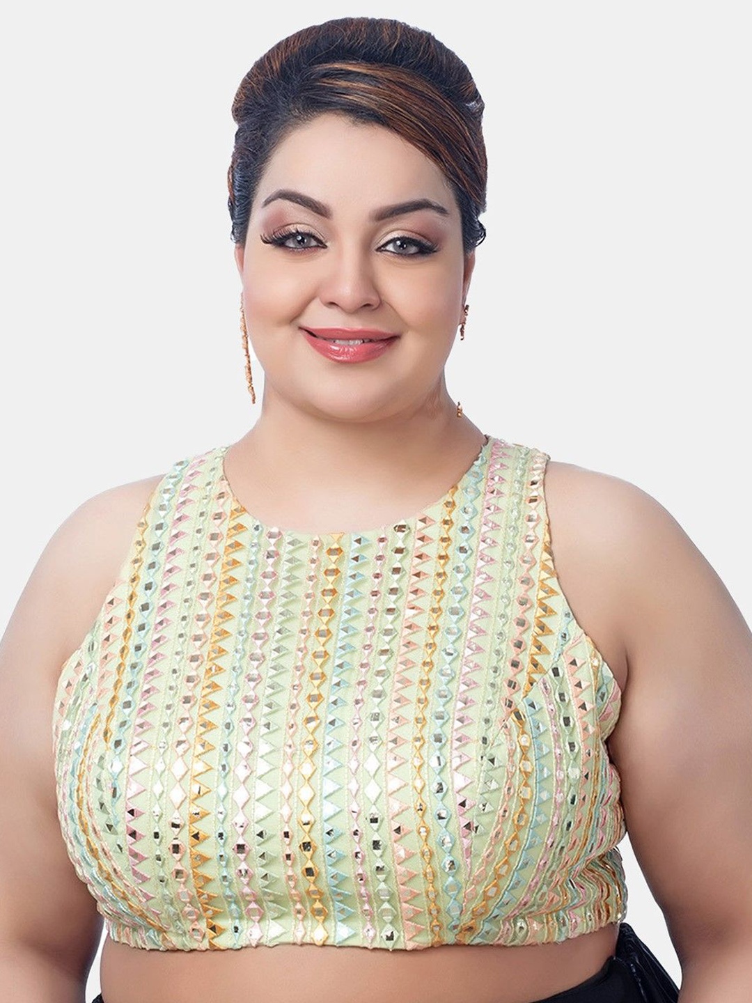 

FEMMIBELLA Gotta Patti Silk Saree Blouse, Green