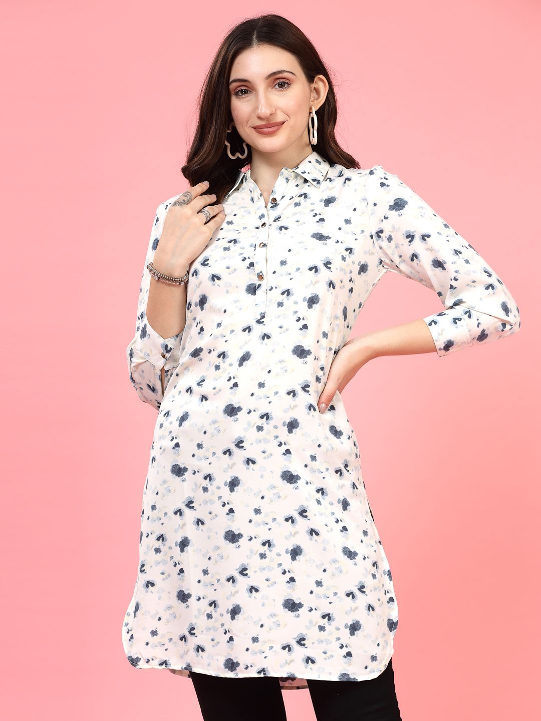 

Juelle Colourblocked Shirt Collar Kurti, Teal