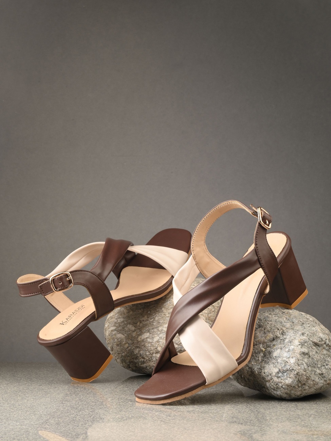 

KARADDI Colorblocked Back Strap Block Sandals, Brown