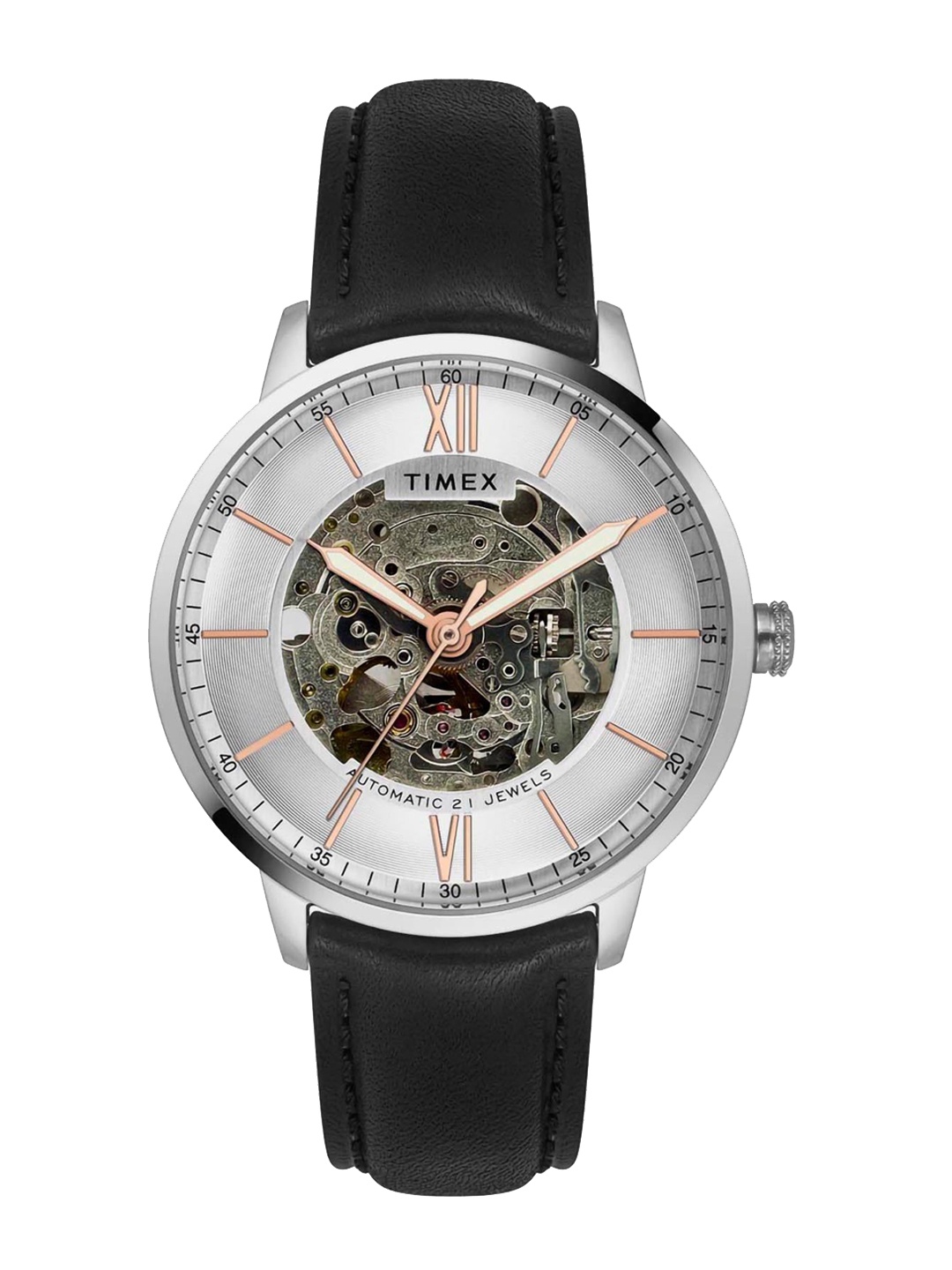 

Timex Men Skeleton Dial & Leather Straps Analogue Watch TWEG23500-JIT, Silver