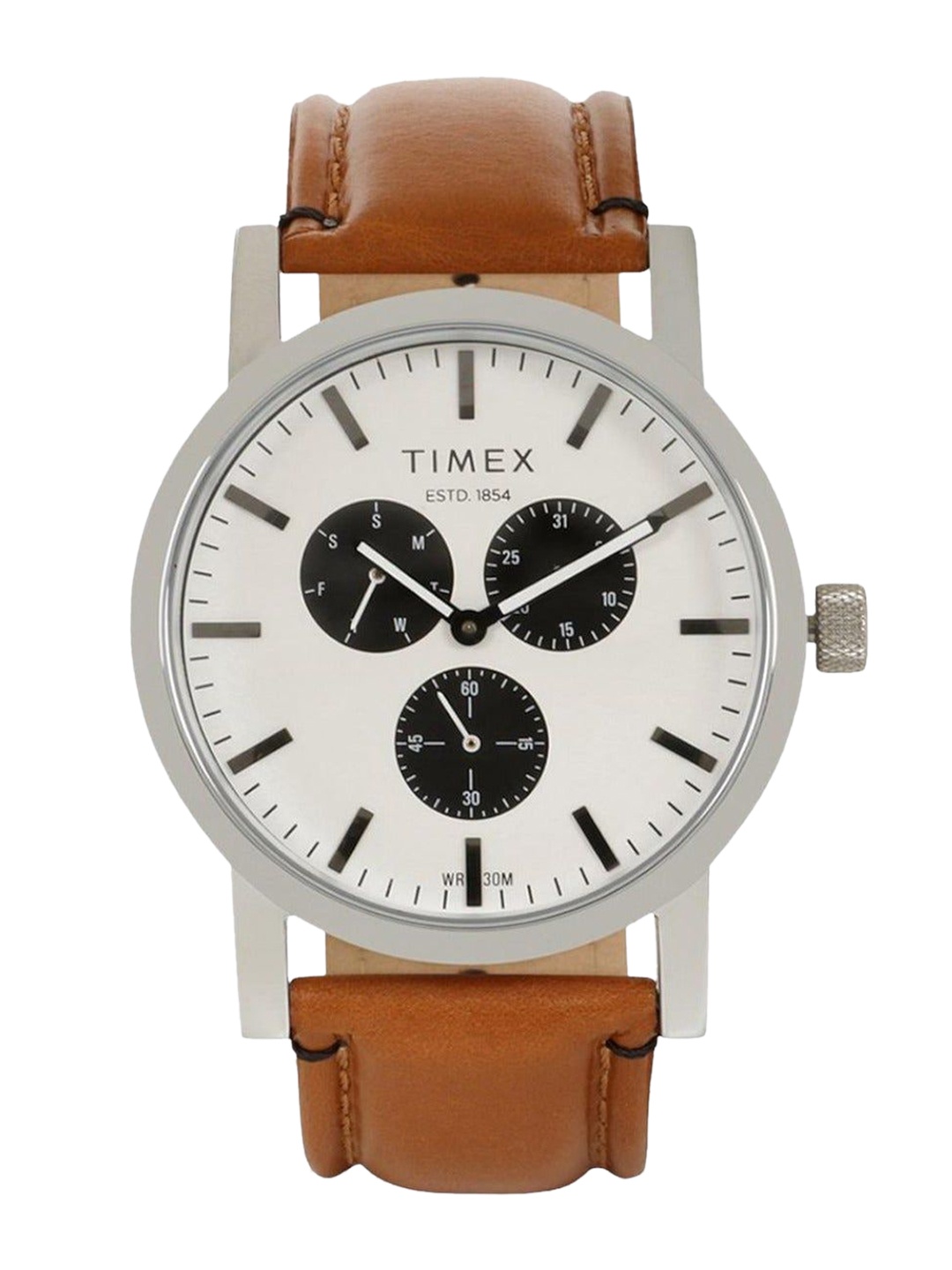

Timex Men Brass Printed Dial & Leather Straps Analogue Watch TWEG16605-JIT, Silver