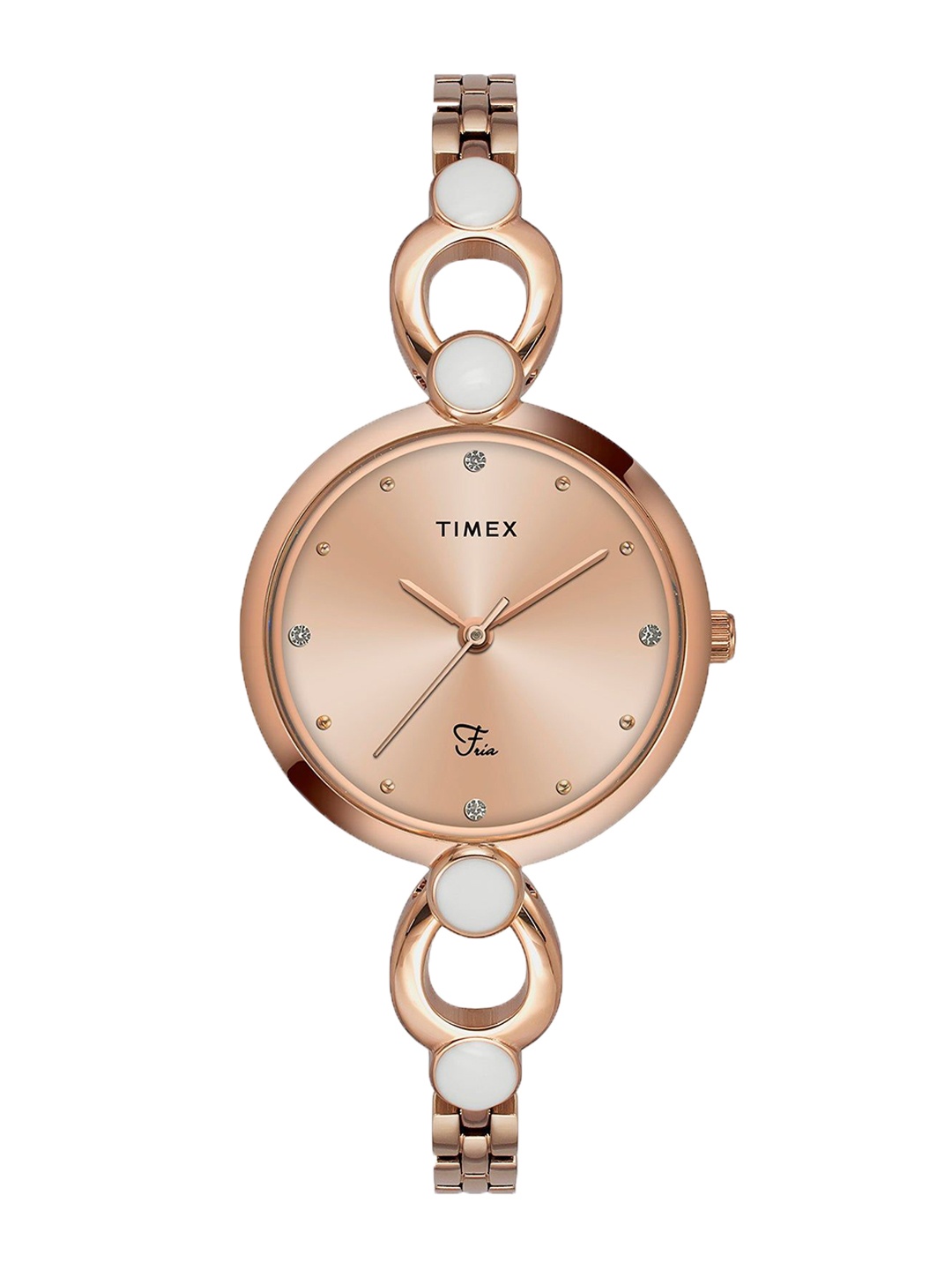 

Timex Women Brass Embellished Dial & Bracelet Style Straps Analogue Watch TWEL18103-JIT, Rose gold