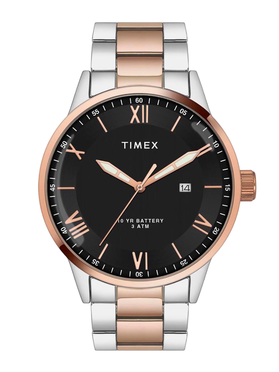 

Timex Men Brass Dial & Stainless Steel Bracelet Style Straps Analogue Watch TWEG19919-JIT, Black