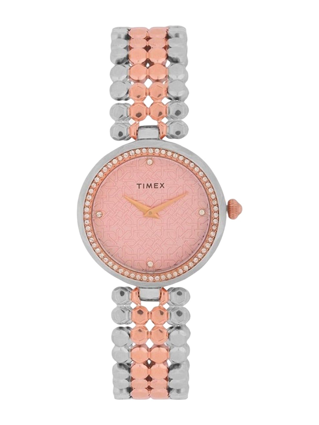 

Timex Women Brass Embellished Dial & Stainless Steel Bracelet Style Straps Analogue Watch TWEL13902-JIT, Pink