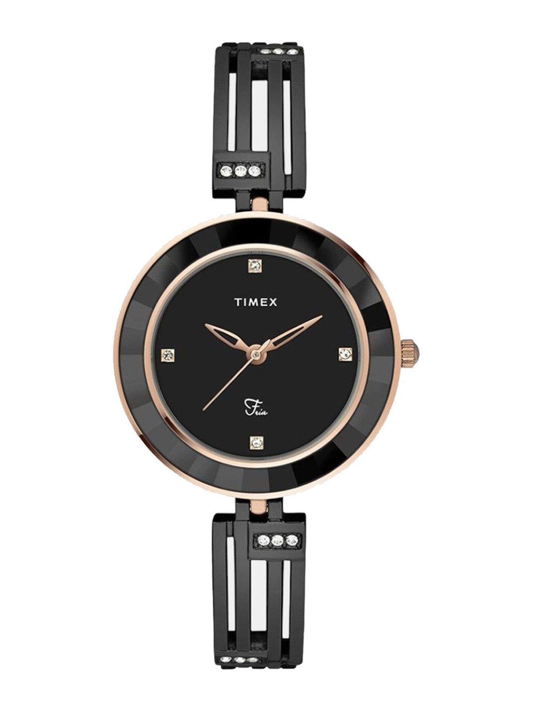 

Timex Women Brass Embellished Dial & Stainless Steel Bracelet Style Straps Analogue Watch TWEL16201-JIT, Black