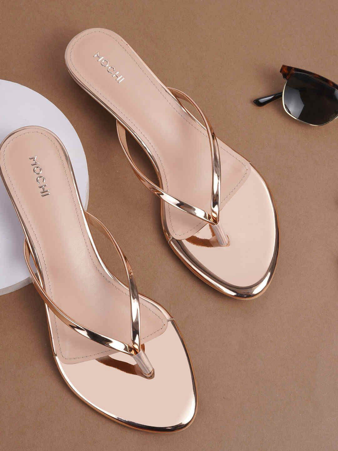 

Mochi Women Textured Open Toe Flats, Rose gold