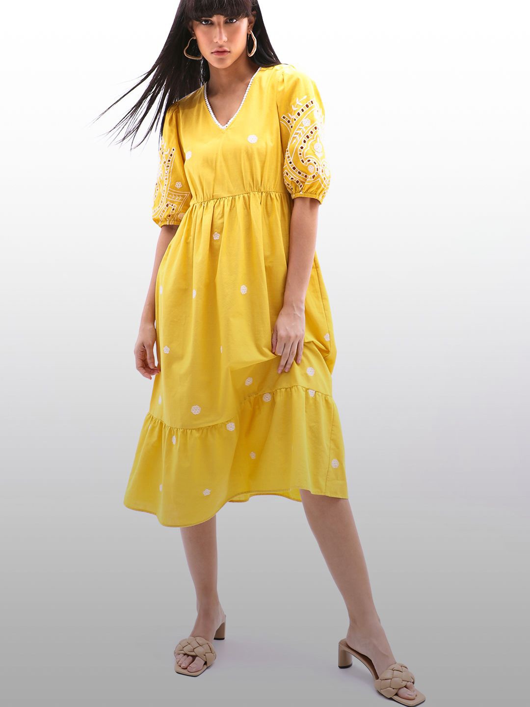 

Vero Moda Puff Sleeve A-Line Midi Dress, Yellow