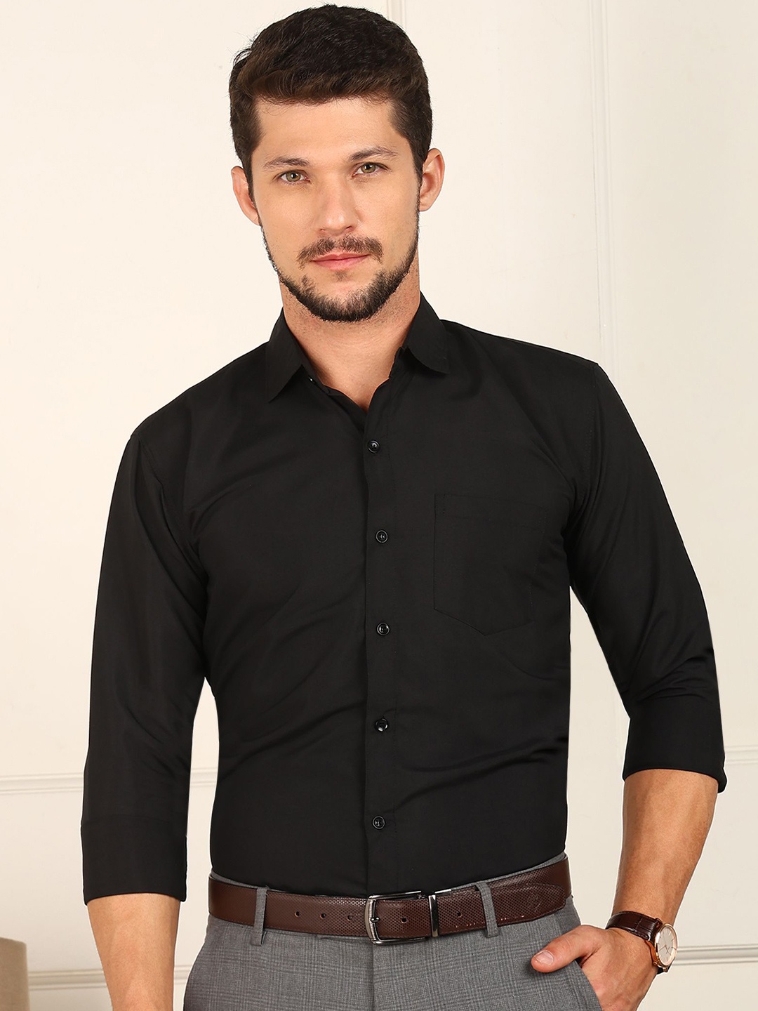 

FUBAR Men Slim Fit Opaque Formal Shirt, Black