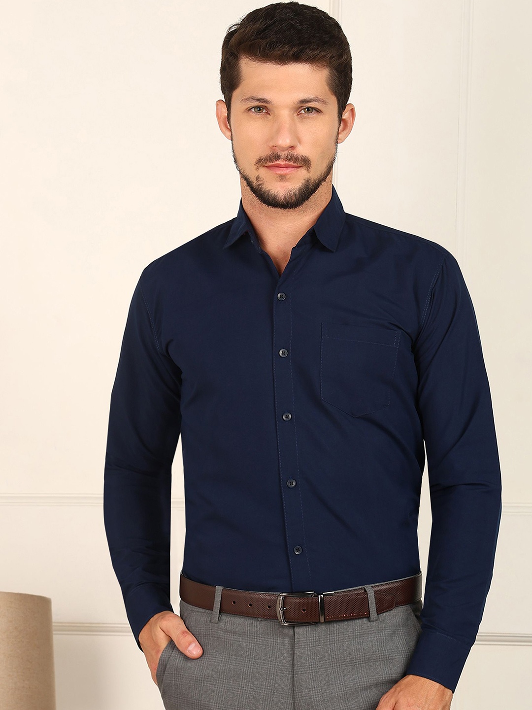 

FUBAR Men Slim Fit Opaque Formal Shirt, Navy blue