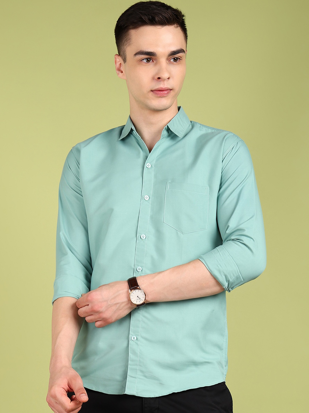 

FUBAR Men Slim Fit Opaque Formal Shirt, Green