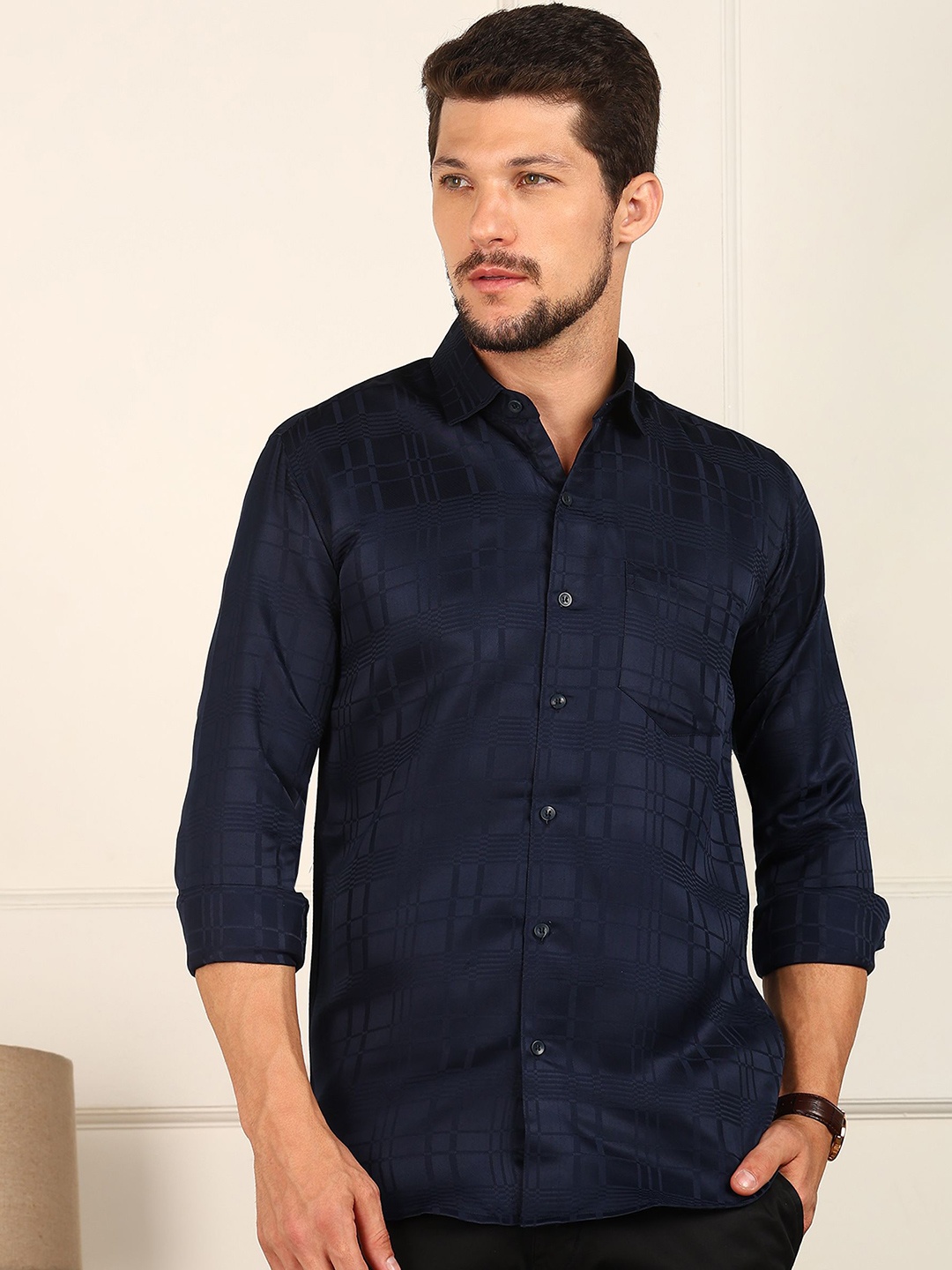 

FUBAR Men Slim Fit Opaque Casual Shirt, Navy blue