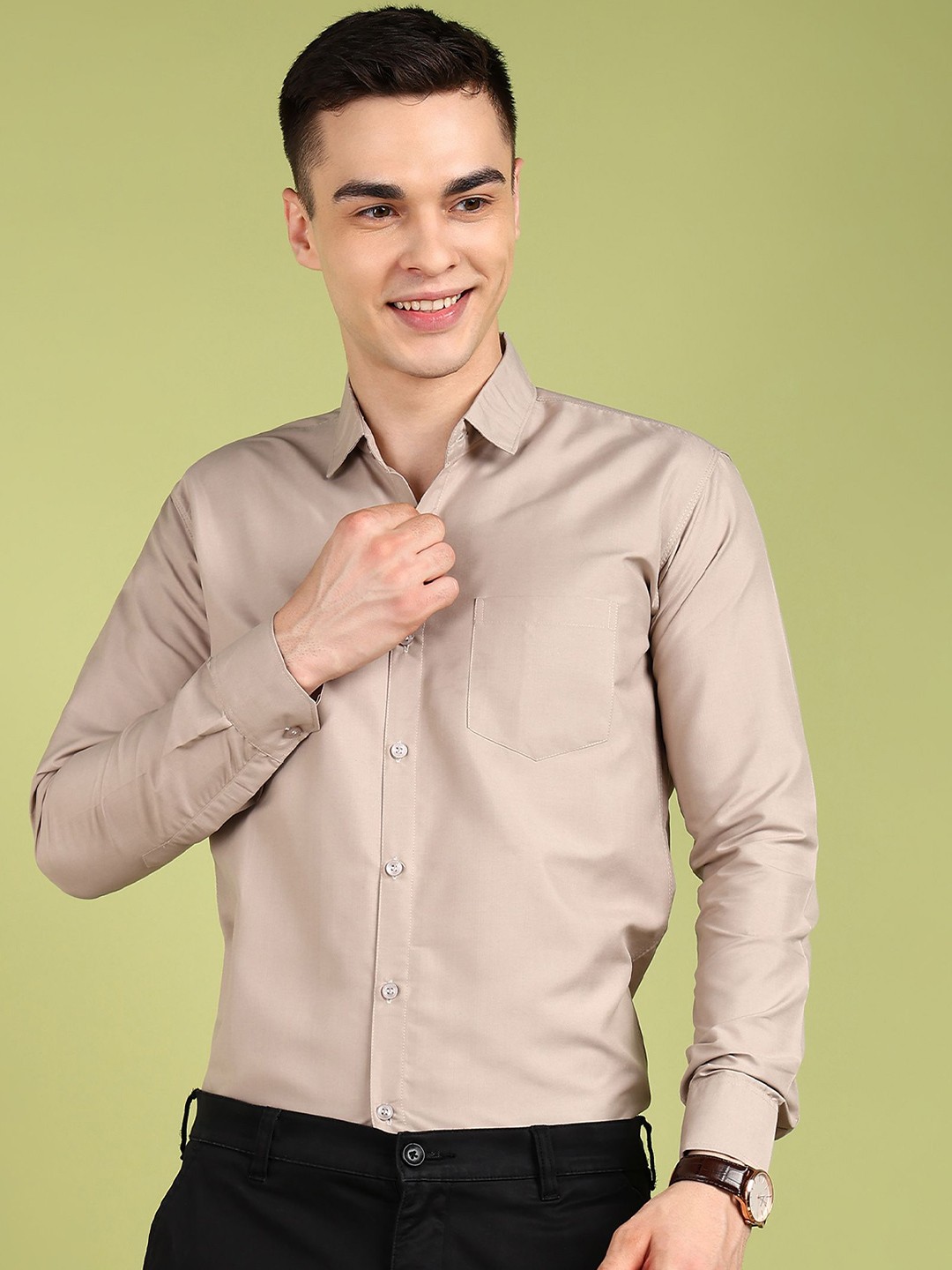 

FUBAR Men Slim Fit Opaque Formal Shirt, Cream