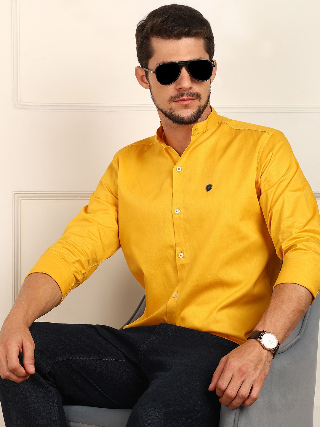 

FUBAR Men Slim Fit Opaque Casual Shirt, Yellow