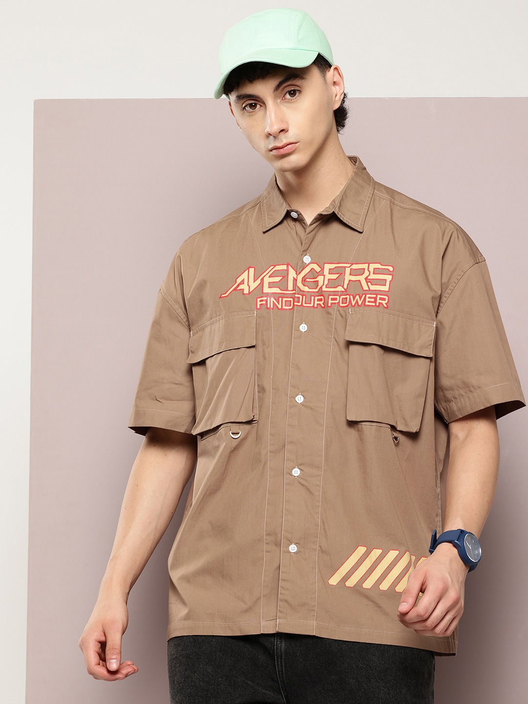 

MARVEL STREET Cyber Punk Men Printed Pure Cotton Casual Shirt, Brown