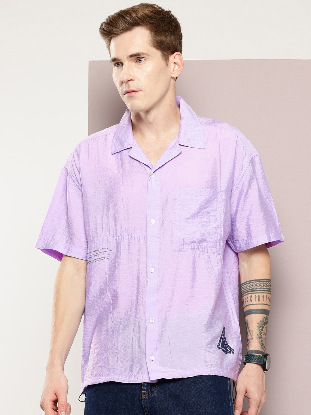 

MARVEL STREET Men Printed Pure Cotton Casual Shirt, Lavender