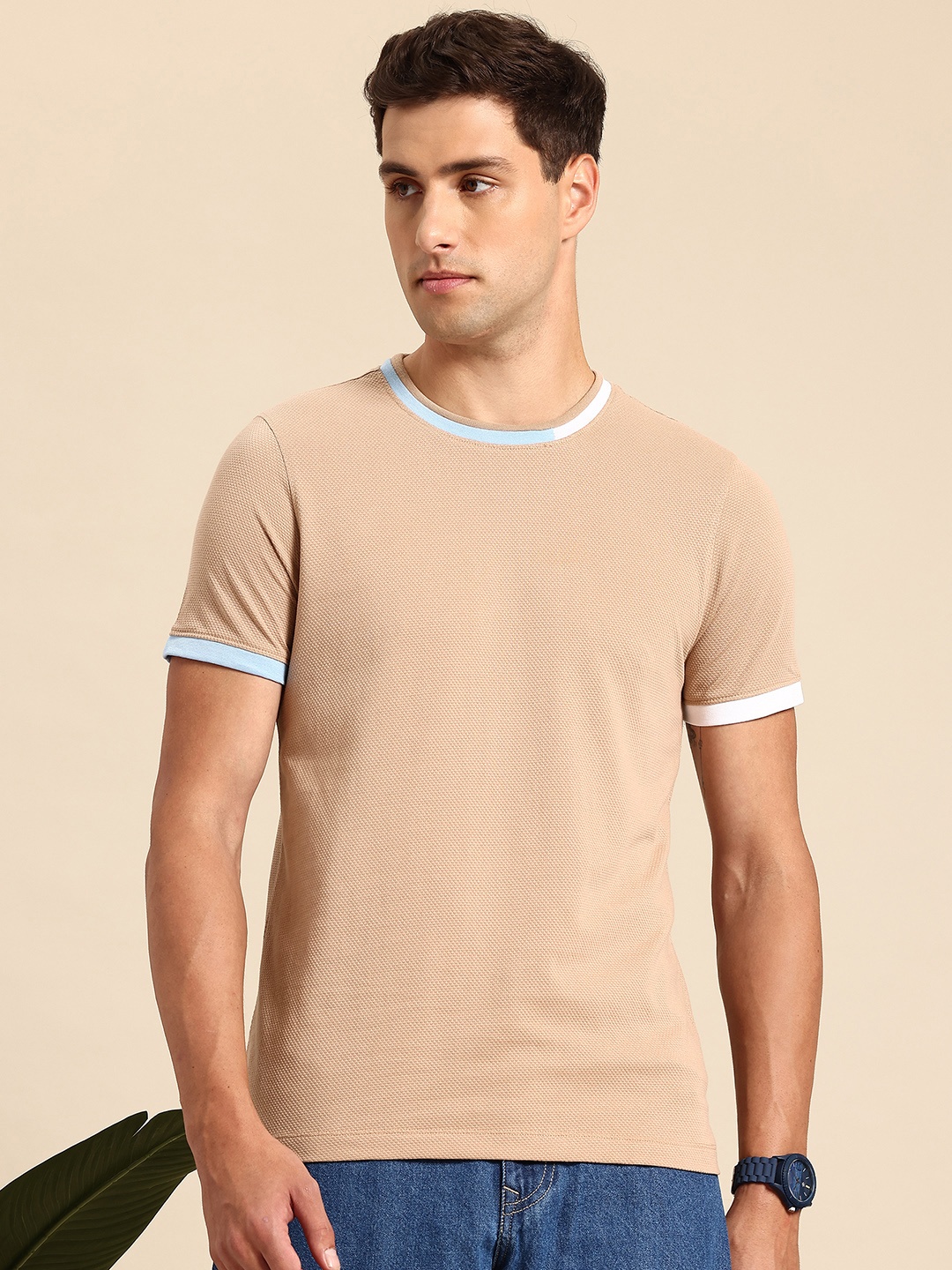 

Mast & Harbour Textured Knit T-shirt, Beige