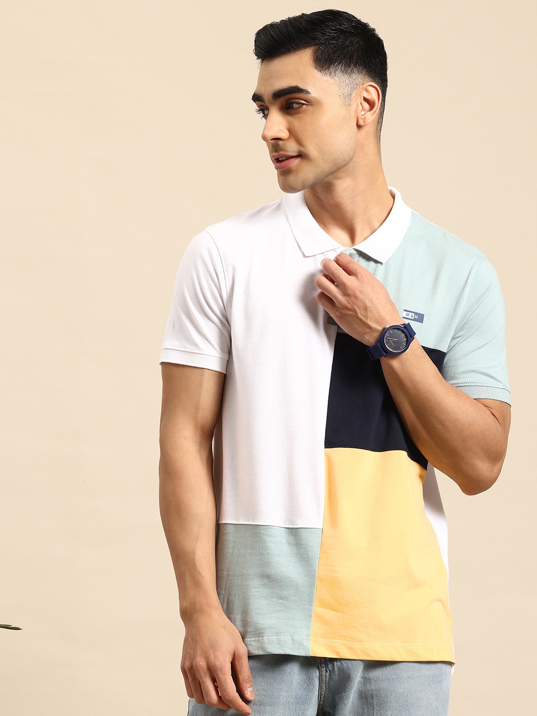 

Mast & Harbour Colourblocked Polo Collar T-shirt, Green