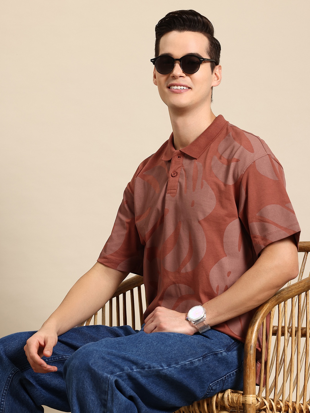

Mast & Harbour Men Printed Polo Collar T-shirt, Brown