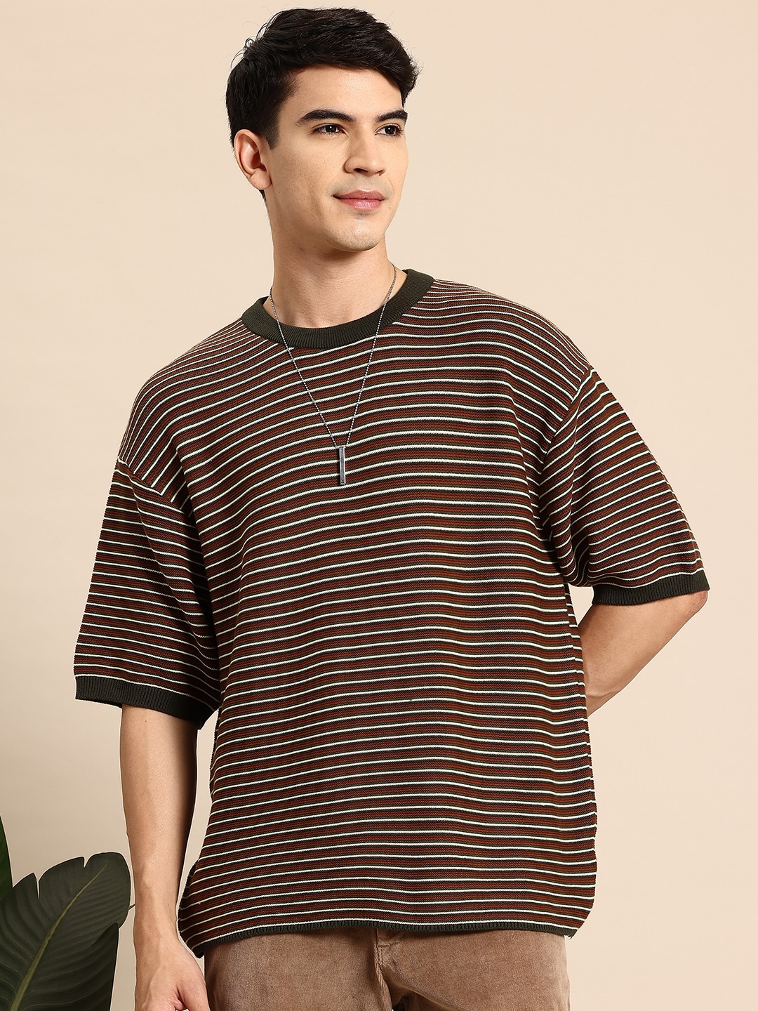 

Mast & Harbour Striped Relaxed Fit T-shirt, Brown