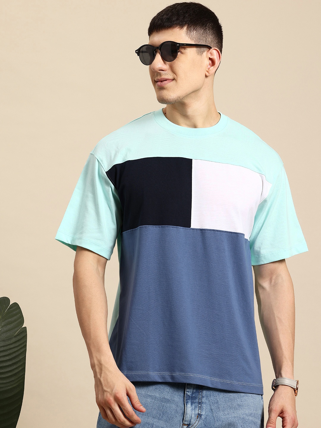 

Mast & Harbour Men Colourblocked T-shirt, Blue