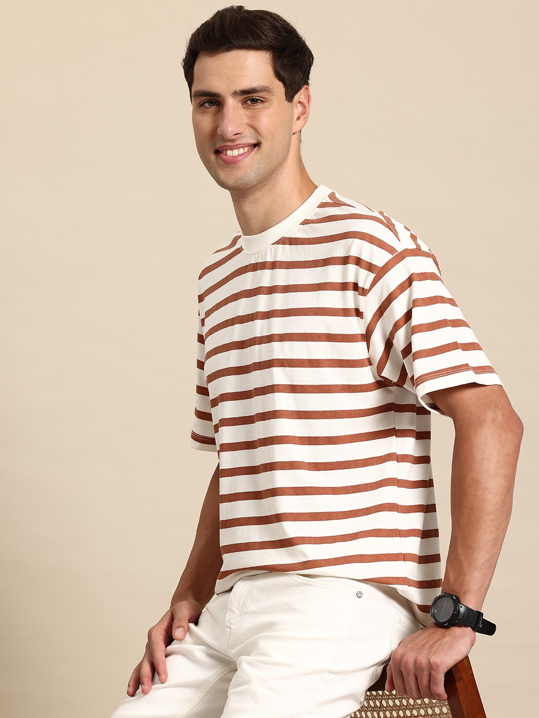 

Mast & Harbour Striped Relaxed Fit T-shirt, Off white