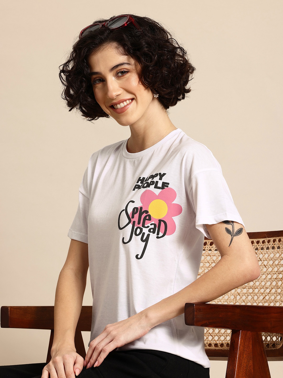 

Mast & Harbour Typography Print Drop-Shoulder Sleeves T-shirt, White